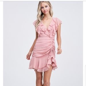 Blush pink, ruffle mini dress